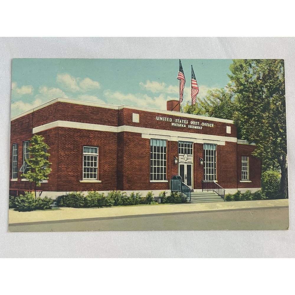 Vintage United States Post Office Watseka‎ Illinois Postcard Linen Era 00839